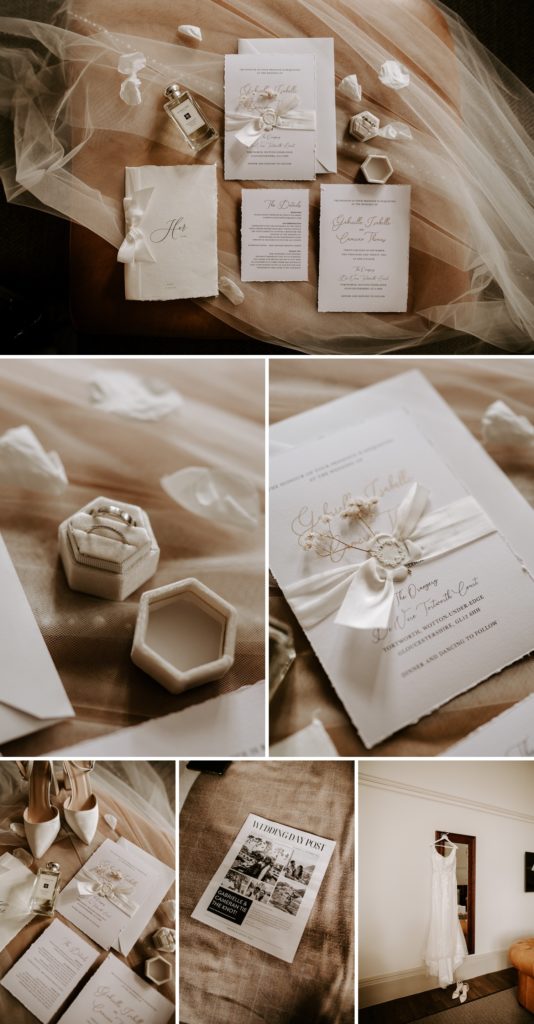 wedding details and flat lay at tortworth court