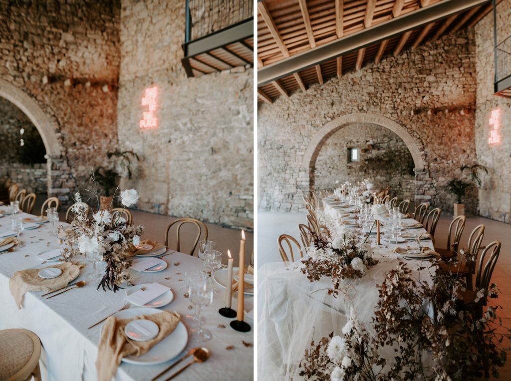 wedding breakfast reception set up with dried florals and neutral colour scheme at this must be the place barcelona