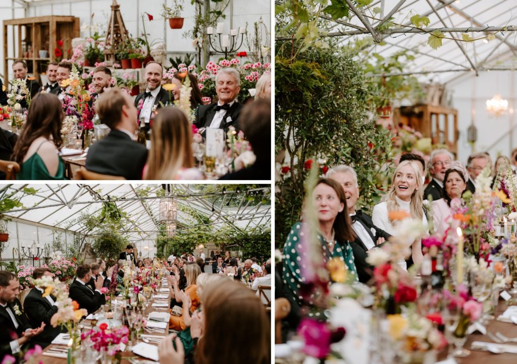 speeches during West Green house gardens wedding reception
