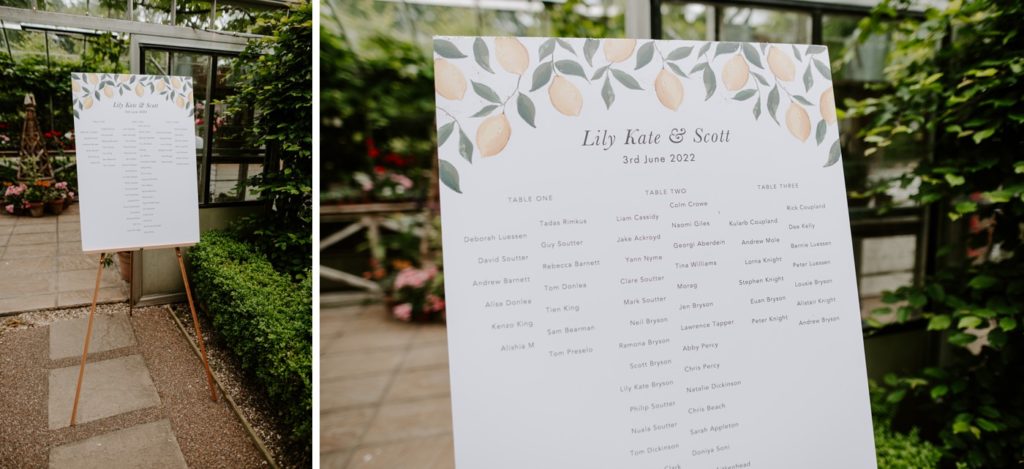 table plan for reception at West Green house gardens 