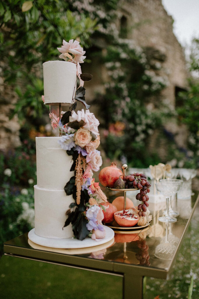 3 tier luxury wedding cake with spring florals in euridge manor