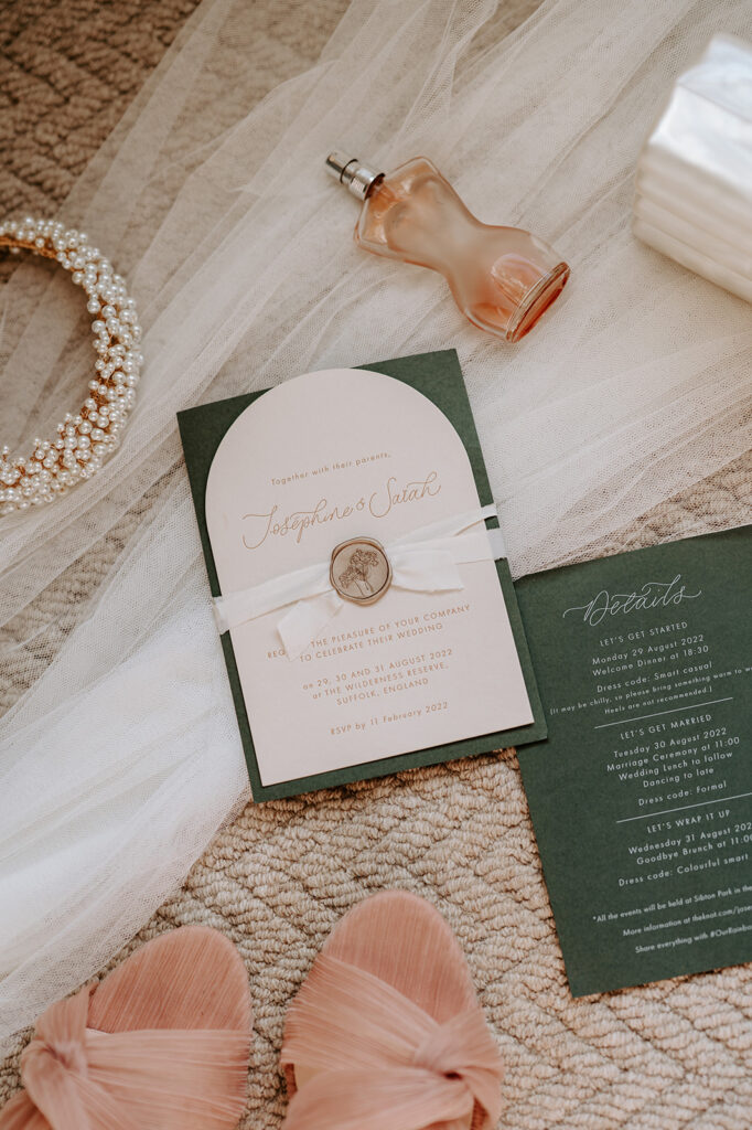 flat lay of wedding details