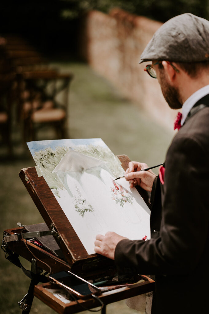 live wedding illustrator painting the ceremony at retreat east