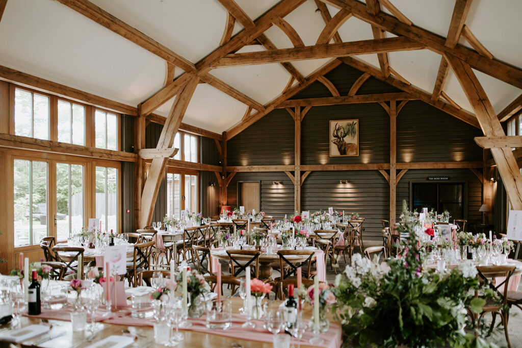 wedding reception in the great barn at retreat east