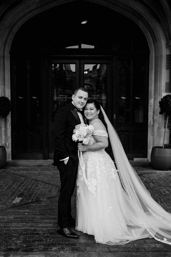 bride and groom at tortworth court
